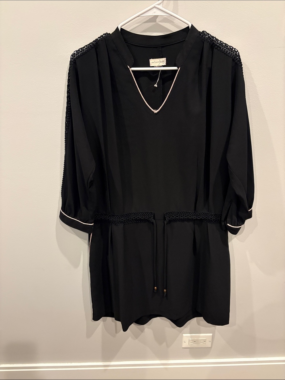 Maison Jules Black dress with rose gold  Piping and Crochet Trim